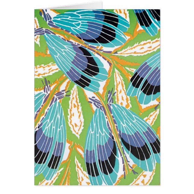 Cartão Arte Deco Vintage Jazz Pochoir Jardim Insetos (Frente)