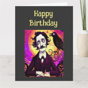 Cartão Arte Digital Vintage Edgar Allan Poe Raven Anivers