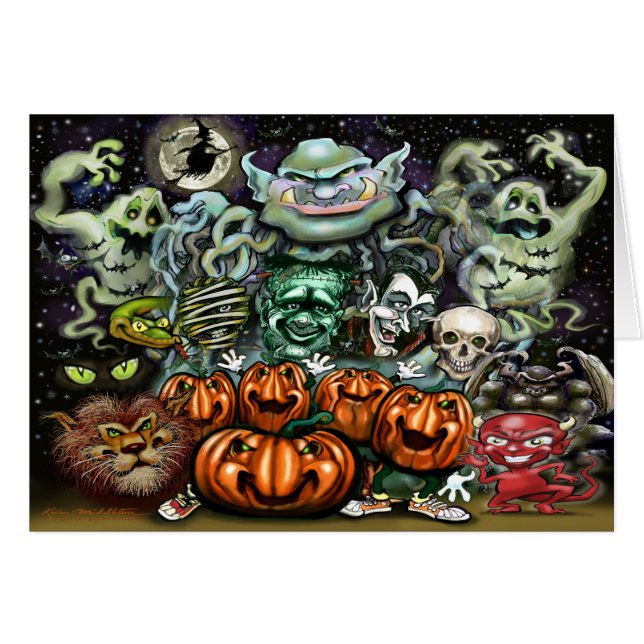 Cartão Arte divertida do Halloween (Frente Horizontal)