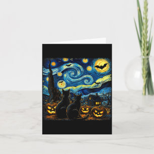 Cartão Arte do Céu Noturno Amante de Gato Preto Halloween