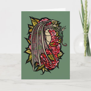 Cartão Arte do Dragão de Rosas Vermelhas