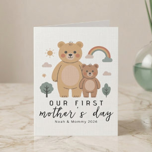 Cartão Arte do Primeiro Dia das Mães Urso Fofo Bebê