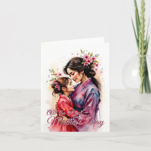 Cartão Arte do Quimono do Dia das Mães com Abraço Floral