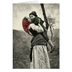 Cartão Arte do vintage do beijo da criança do filho da