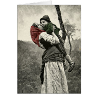 Cartão Arte do vintage do beijo da criança do filho da