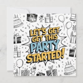 Cartão Arte Doodle Explosão Design de Aniversário