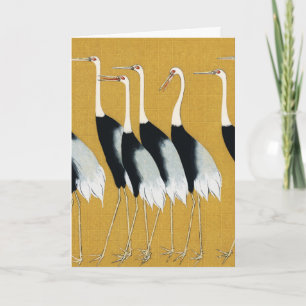 Cartão Arte Dourada Japonesa Vintage Grou de Grous Coroad
