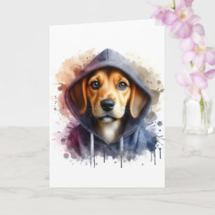 Cartão Arte em Aquarela Cachorro Marrom em um Moletom com