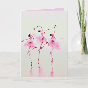 Cartão Arte em Aquarela de Bailarina Rosa Elegante