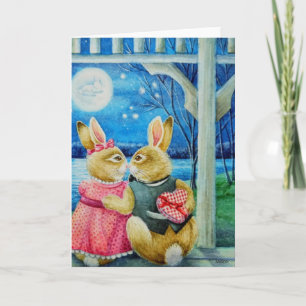 Cartão Arte em Aquarela de Coelho Valentines Caprichosa