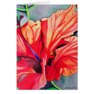 Cartão Arte em aquarela de flor tropical Hibisco Vermelho