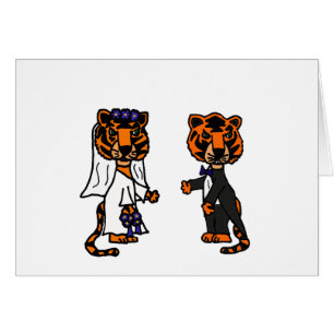Cartão Arte engraçada do casamento do tigre dos noivos