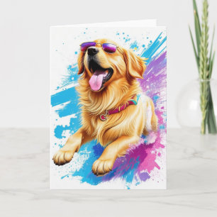 Cartão Arte Espelhada Golden Retriever Com Óculos de Sol 