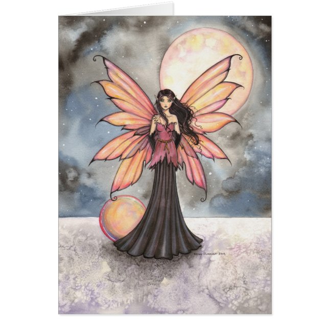 Cartão Arte Fantástica de Fadas e Lua Cheia (Frente)