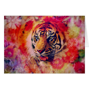 Cartão Arte floral de Digitas do tigre