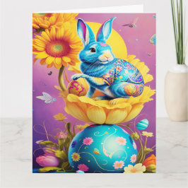 Cartão Arte Floral do Coelho de Páscoa Moderno