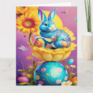 Cartão Arte Floral do Coelho de Páscoa Moderno        