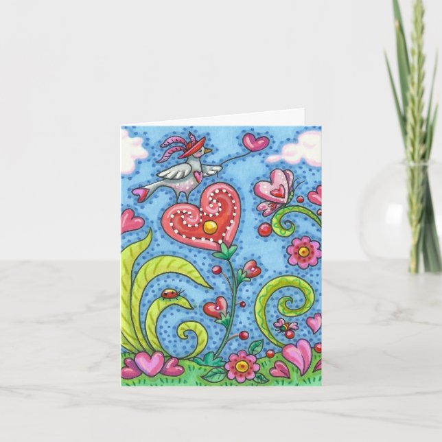 CARTÃO ARTE FOLCLÓRICA CAPRICHOSA PÁSSARO, JARDIM DE CORA (Frente)