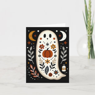 Cartão Arte Folclórica Fantasma Floral Outono Abóbora Ass