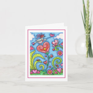 CARTÃO ARTE FOLCLÓRICO CAPRICHOSO PÁSSARO, JARDIM DE CORA