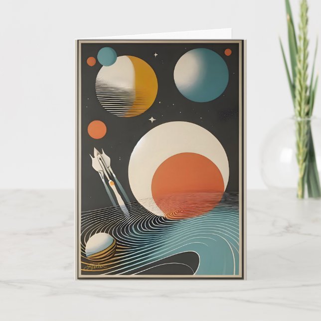 Cartão Arte Galáxia Ondas Espaço Meados do Século (Frente)