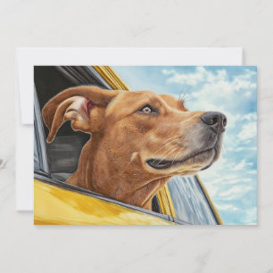 Cartão Arte Impressa de Cachorro Feliz em Carro Amarelo