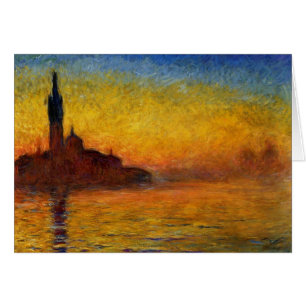Cartão Arte Impressionista Colorida do Pôr do Sol de Mone