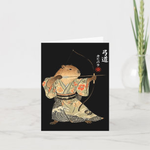 Cartão Arte Japonesa de Animais Capivara Arqueiro Samurai