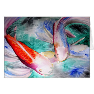 Cartão Arte japonesa dos peixes do watercolour de Koi da