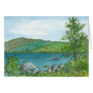Cartão Arte Kayaking de Lanscape da aguarela do lago