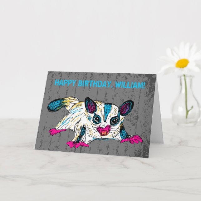 Cartão Arte Moderna Personalizada Colorida Sugar Glider (Planta pequena)