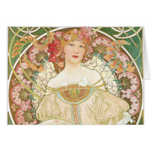 Cartão Arte Nova Antiga, Champenois por Alphonse Mucha