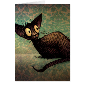 Cartão Arte oriental do gato preto dos amantes bonitos do