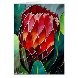 Cartão Arte original do watercolour da flor vermelha do