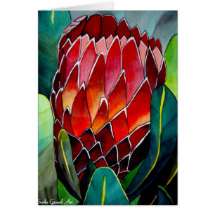 Cartão Arte original do watercolour da flor vermelha do