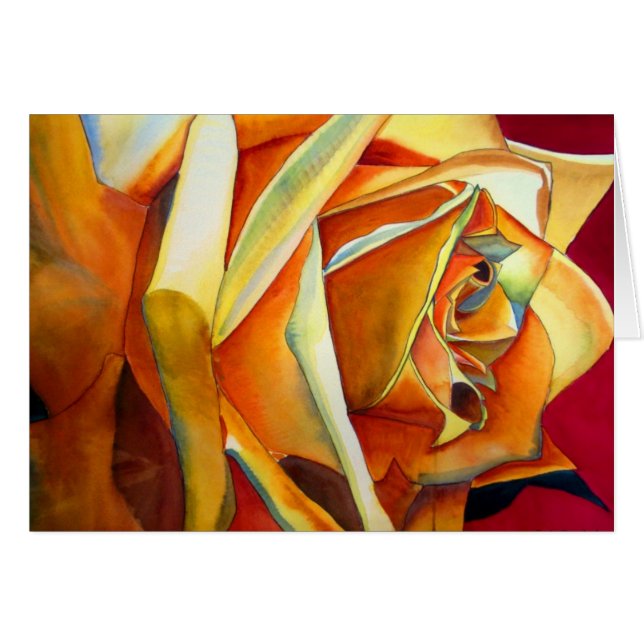 Cartão Arte original em aquarela de flor Rosa Amarela (Frente Horizontal)