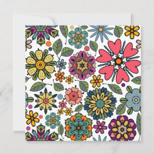 Cartão Arte Padrão Moderna de Desenho Retro Floral Invisí