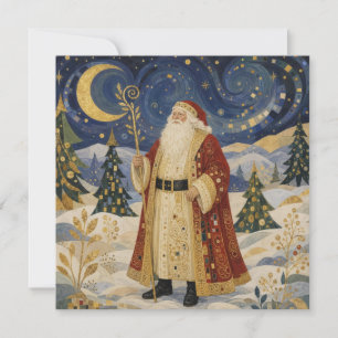 Cartão Arte Pátrio Dourado Art Nouveau Papai Noel Inverno