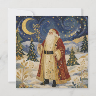 Cartão Arte Pátrio Dourado Art Nouveau Papai Noel Inverno