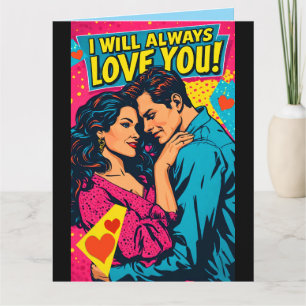 Cartão Arte Pop Amor Romântico Azul Magenta Amarelo