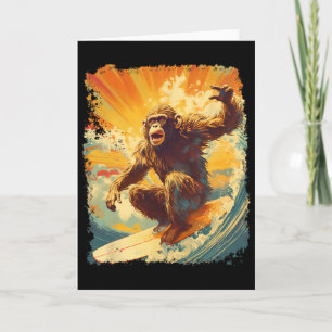 Cartão Arte Pop Vintage Animal Zoo Macaco Surfando Remo B