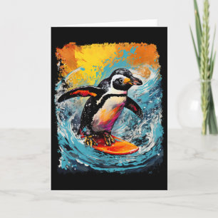 Cartão Arte Pop Vintage Pinguim de Surf do Zoológico