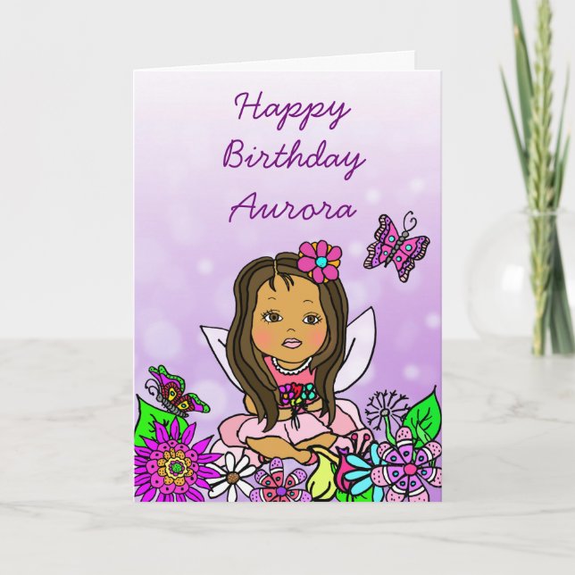 Cartão Arte Popular Fantasioso Menina Fada Feliz Aniversá (Frente)