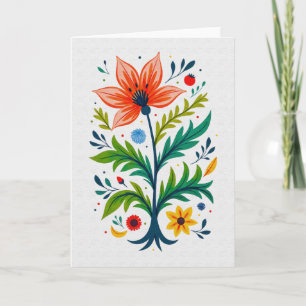 Cartão Arte Popular Fantástica Árvore Floral Botânica