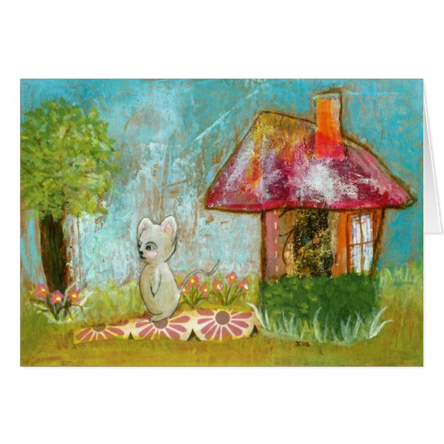 Cartão Arte popular lunática do rato da floresta do dia (Frente Horizontal)