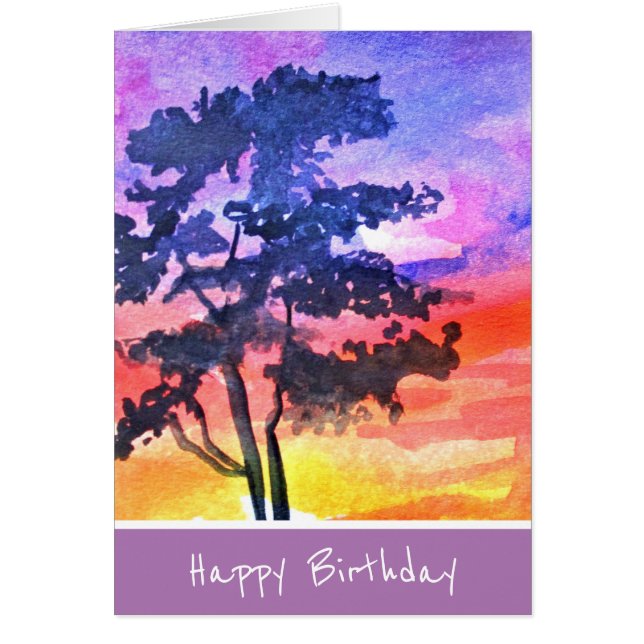 Cartão Arte por aquarela da paisagem do Sonho Sunset (Frente)