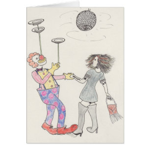 Cartão Arte romance dos desenhos animados do palhaço