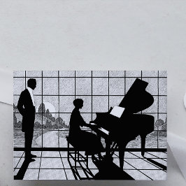 Cartão Arte Silhueta de Piano Estilo Art Déco | Preto e B
