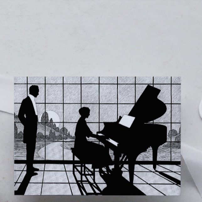 Cartão Arte Silhueta de Piano Estilo Art Déco | Preto e B (Criador carregado)
