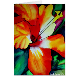 Cartão Arte tropical da aguarela da flor do hibiscus